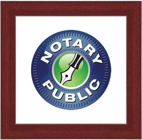 Sign | Notary Public | Supplies | Inked Pen | Brown Wooden Frame